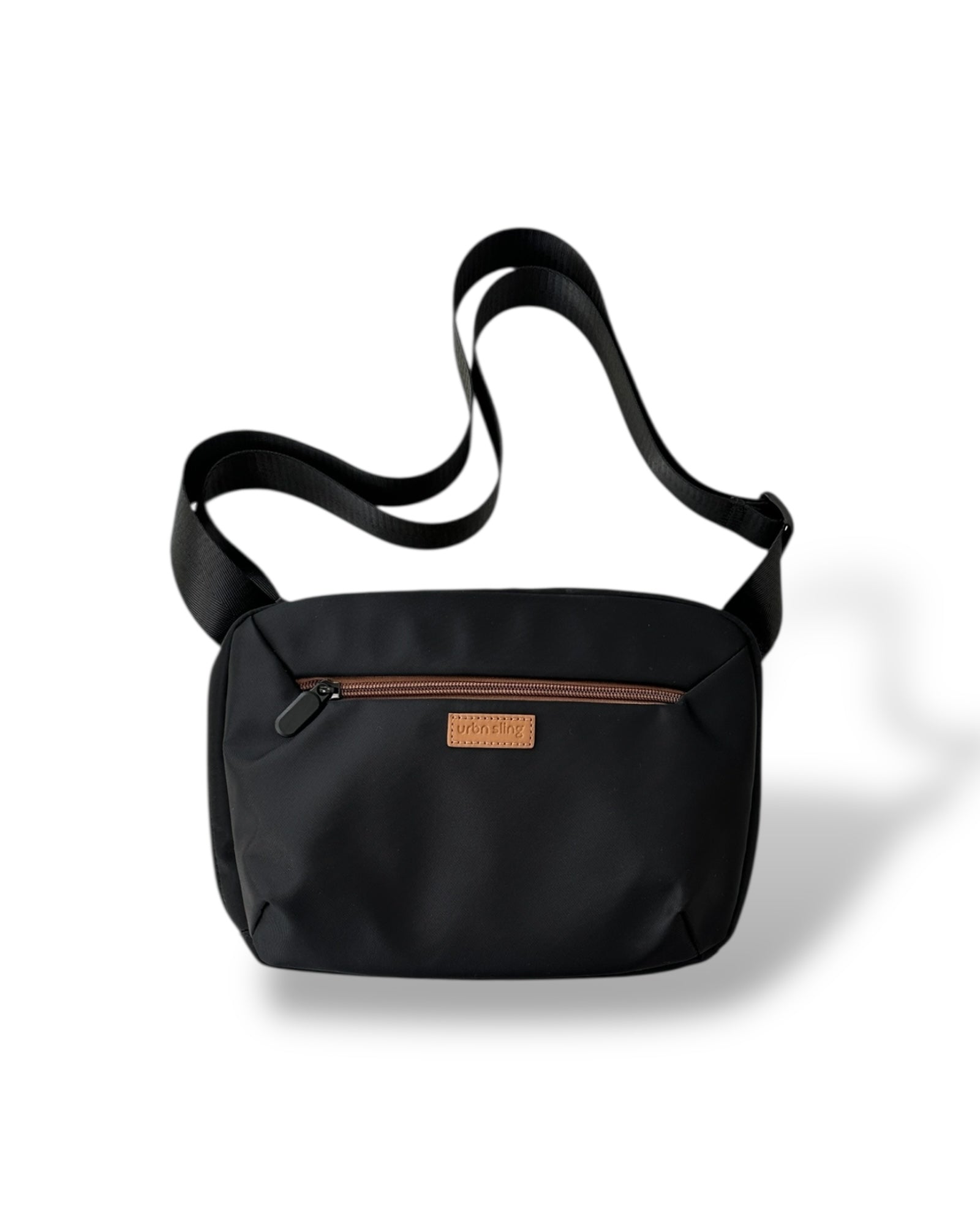 Go Beyond large sling bag in black oxford fabric with strap